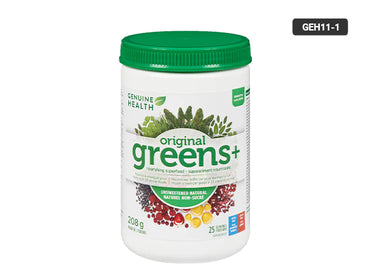 Genuine Health Greens+ contains nutrients, antioxidants, probiotic bacteria, and phytonutrients to provide energy, healthy digestion, and general well-being for your body.