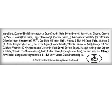 Jointace Vitabiotics Omega-3 30 Capsules is a joint health supplement that includes Omega-3, glucosamine and nutrients for flexibility and movement support.