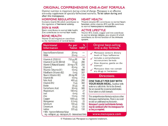 Menopace Original 30 gives your body added vitamins and minerals to support hormones, your energy level and your overall health during menopause.