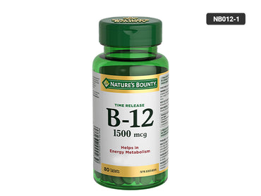 Natures Bounty Time Release B-12 1500mcg 80 Tablets - Help in Energy Metabolism.