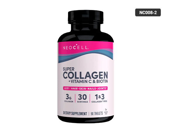 Neocell Super Collagen Vitamin C & Biotin (Canada) 90 Tablets - Support to maintain healthy skin, promotes stronger, healthier hair and nails and joints.