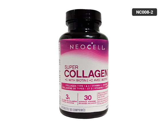 Neocell Super Collagen Vitamin C & Biotin (Canada) 90 Tablets - Support to maintain healthy skin, promotes stronger, healthier hair and nails and joints.