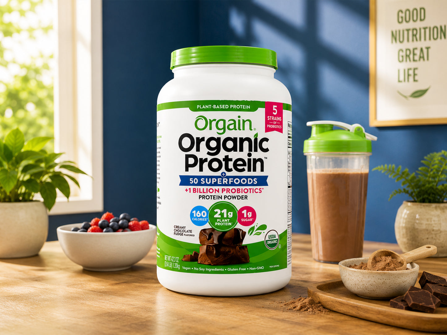Orgain Organic Protein 50 Superfoods Powder Creamy Chocolate Fudge Protein Powder 1.2kg (42.3oz)