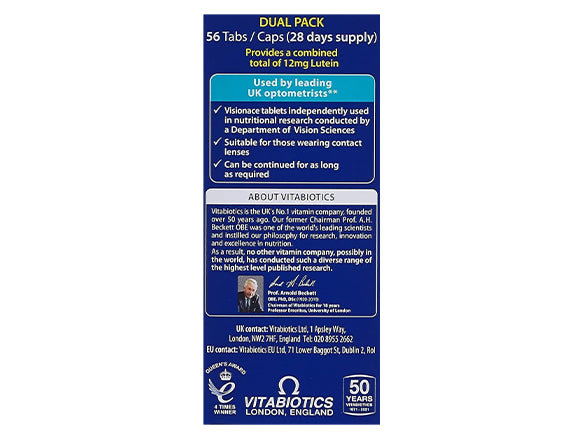 Visionace Plus 56 Tablets provides Omega-3, lutein and antioxidants needed for strong vision and healthy retinas.