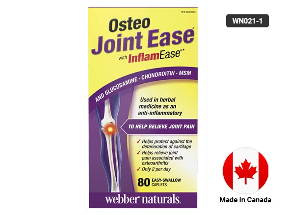 Webber Naturals Osteo Joint Ease with InflamEase, Glucosamine, Chondroitin, and MSM – Supports Joint Health and Relieves Osteoarthritis Pain, 80 Caplets