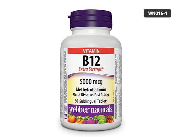 Webber Naturals Vitamin B12 – an extra strength supplement designed for use in boosting energy, improving nervous system health, and forming red blood cells.