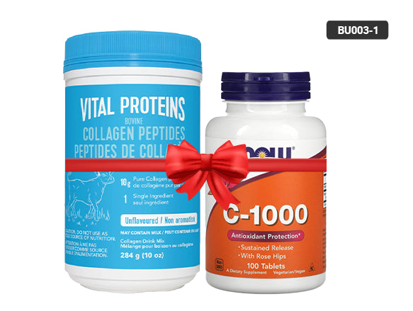 Vital Proteins Bovine Collagen Peptides 284g & Now Vitamin C-1000 100 Tablets Bundle