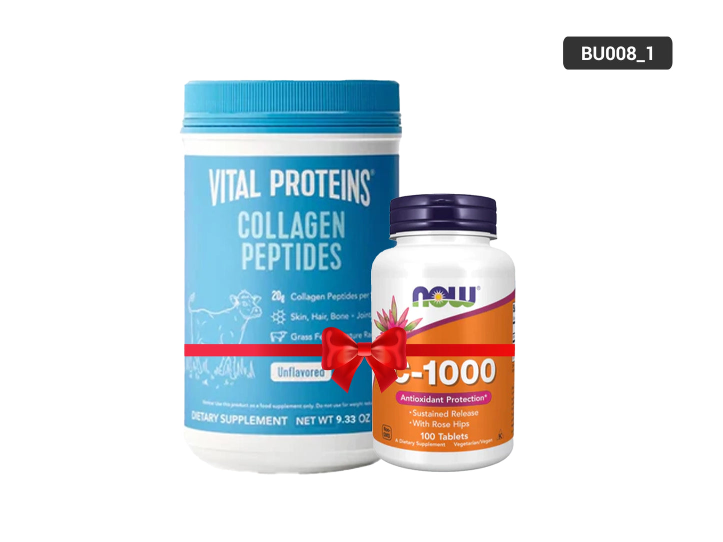 Vital Proteins Collagen Peptides Unflavored Powder 265g + Now Vitamin C-1000 Bundle - BU008-1
