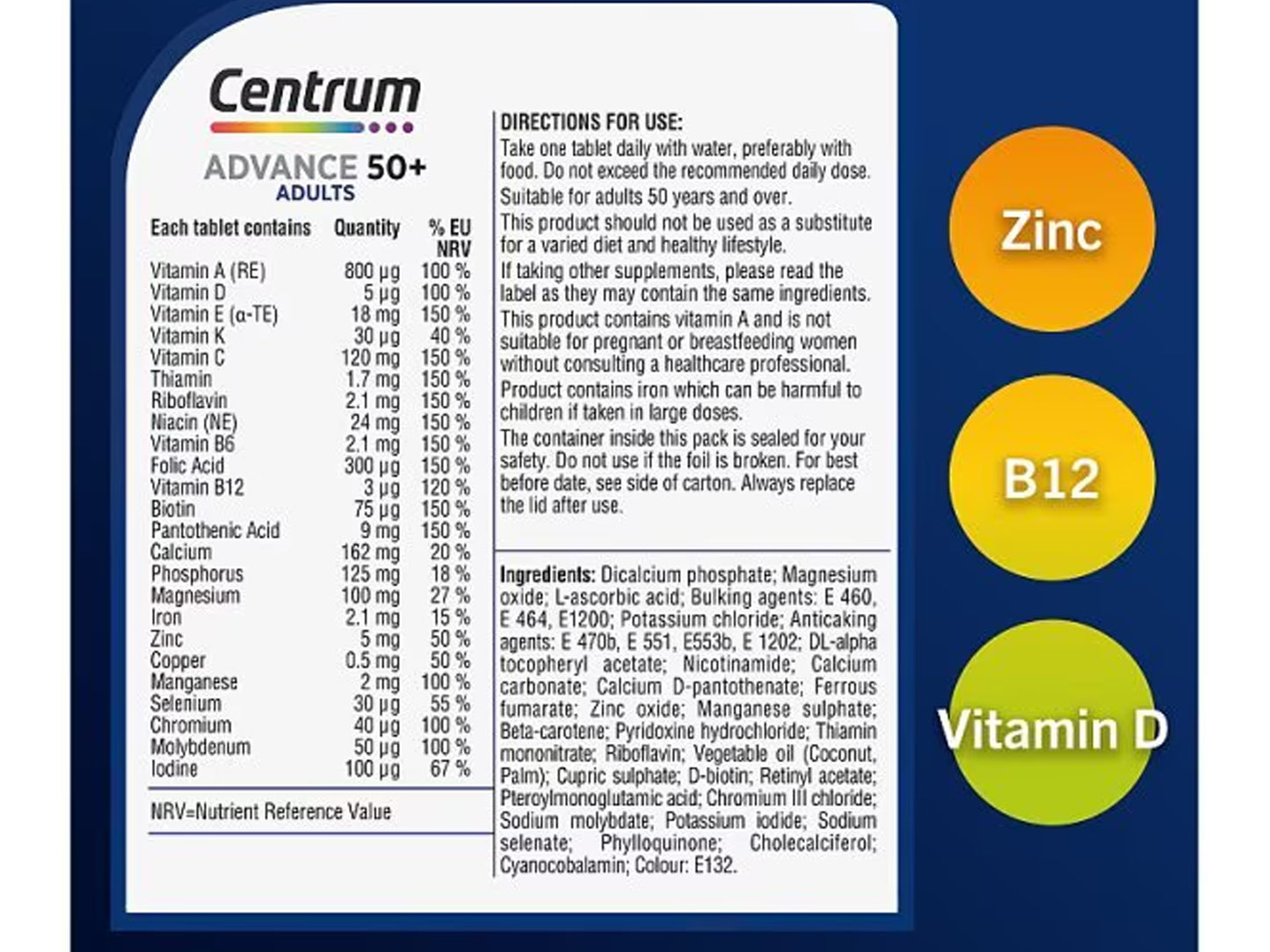 Centrum Advance 50+ Multivitamins & Minerals 100 Tablets