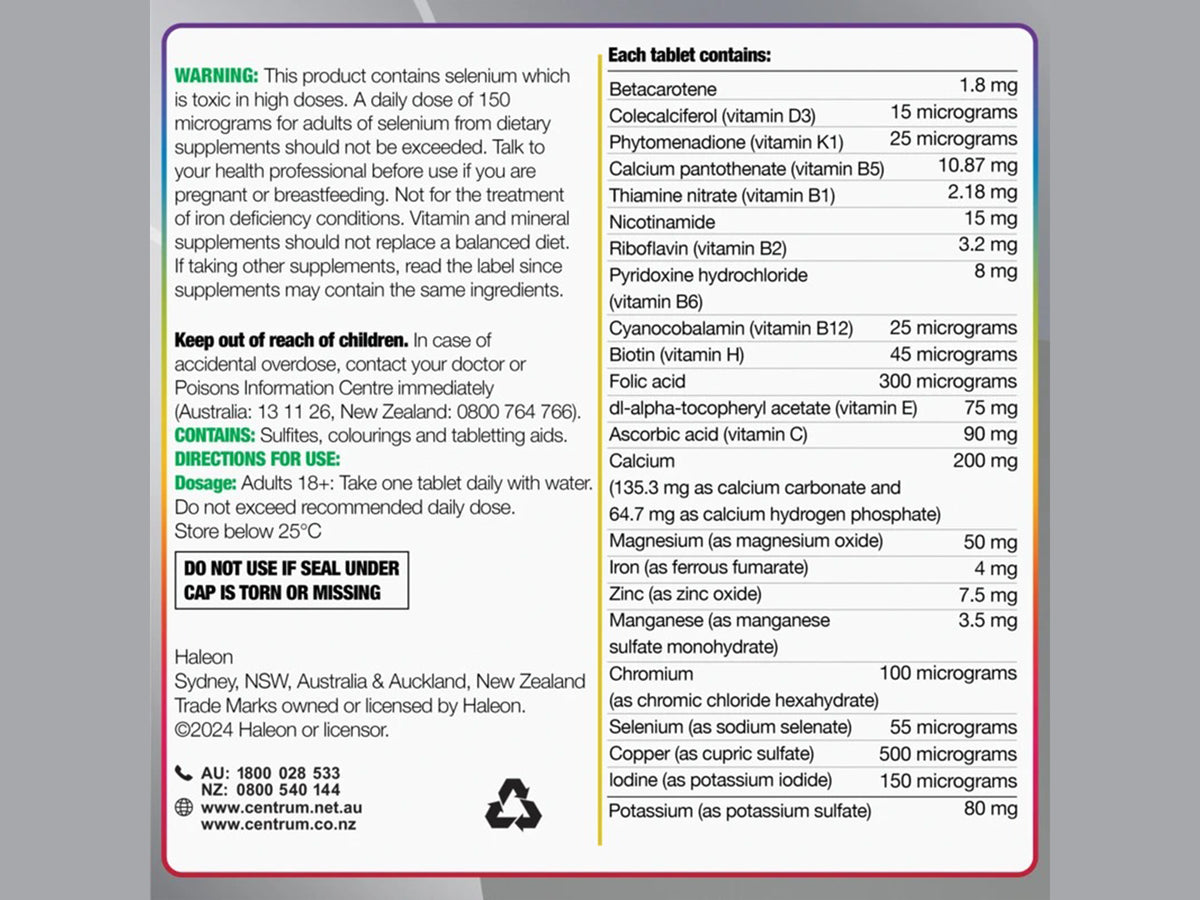 Centrum Advance 50+ For Adults 100 Tablets
