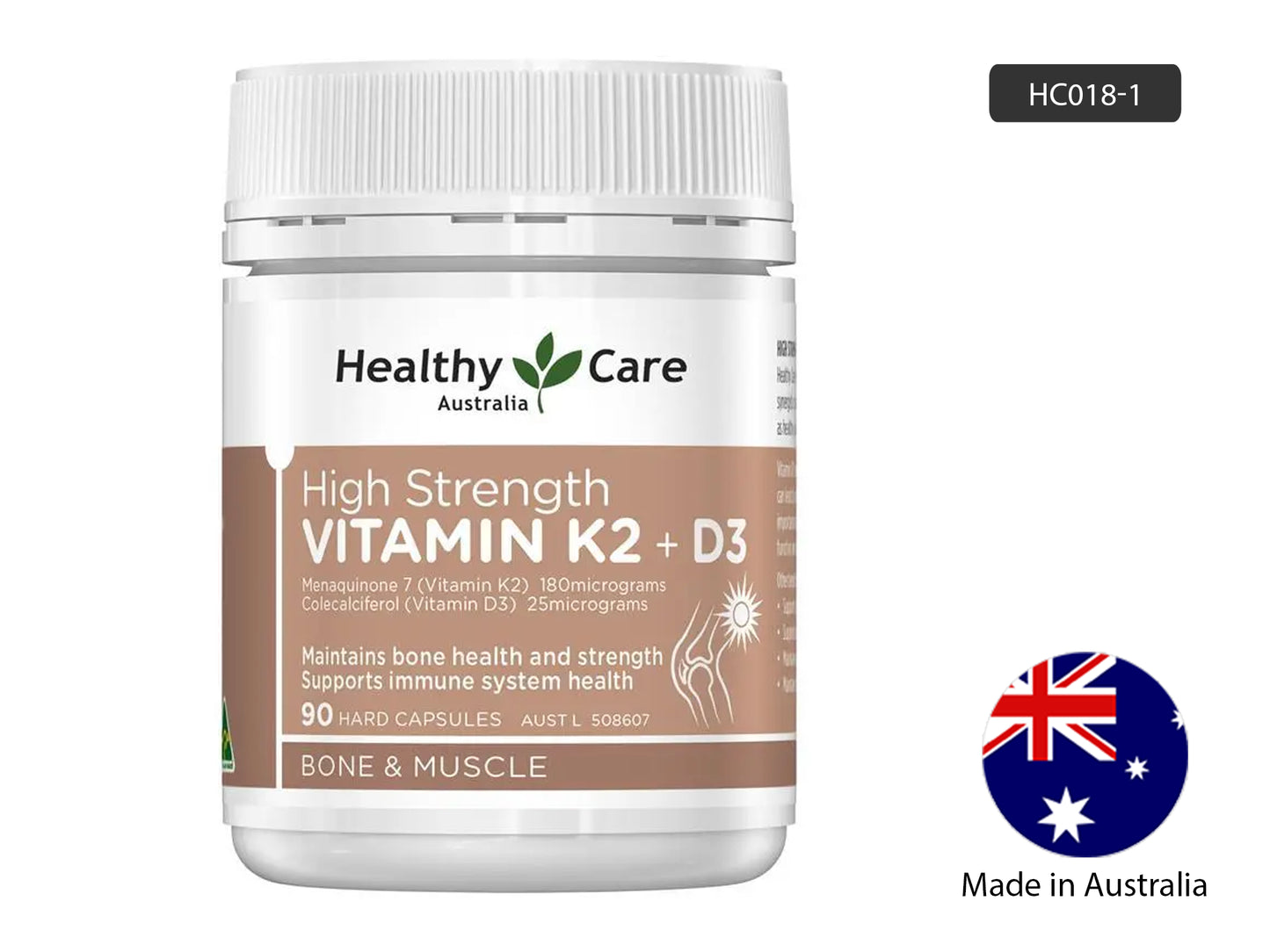 Healthy Care High Strength Vitamin K2 + Vitamin D3 90 Hard Capsules