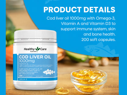 Healthy Care Cod Liver Oil 1000mg  200 Soft Capsules