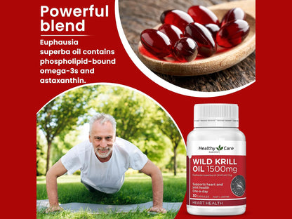 Healthy Care Wild Krill Oil 1500mg 30 Soft Capsules