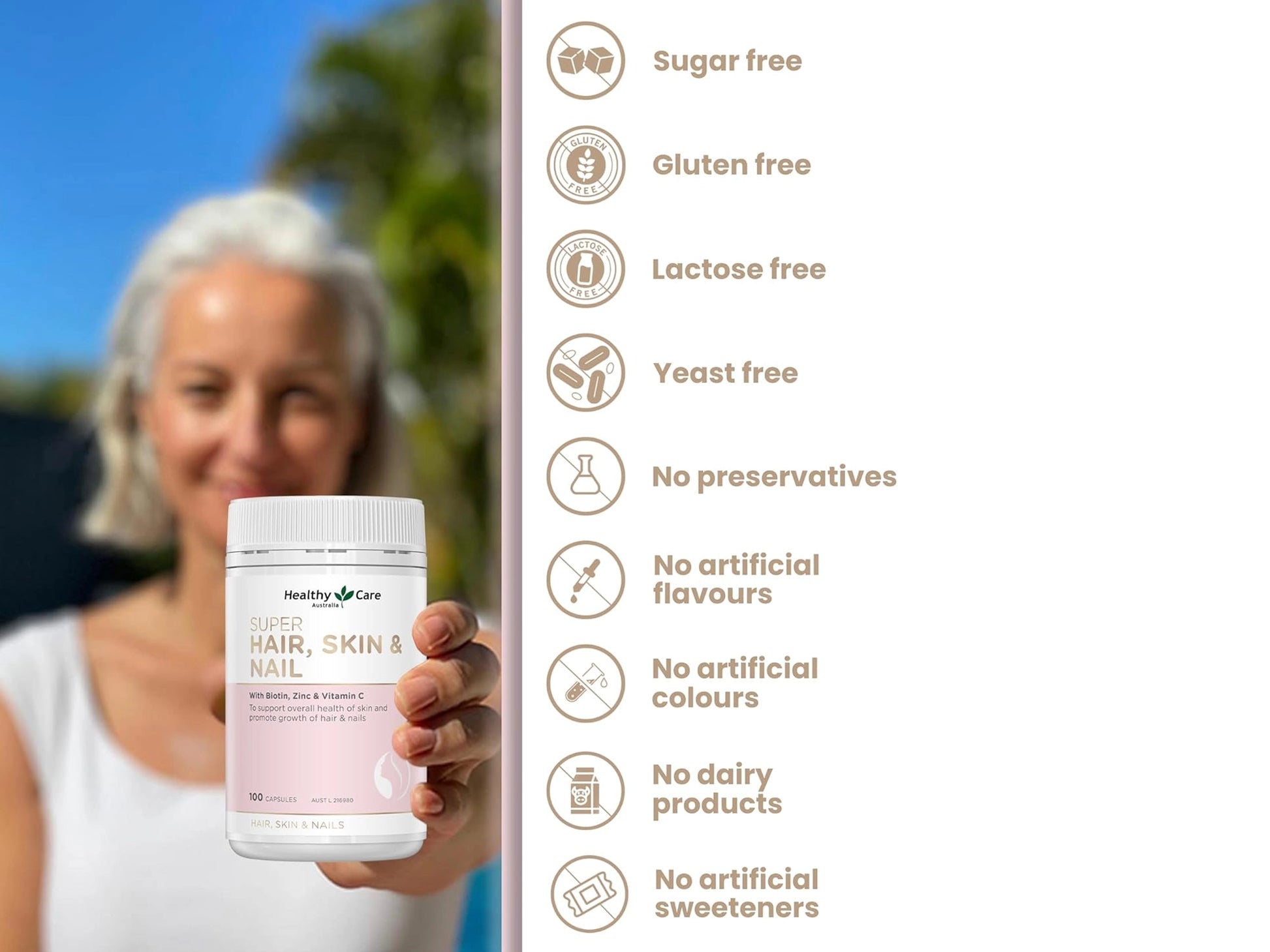 Healthy Care Hair Skin & Nails 100 Capsules with Biotin, Zinc & Vitamin C in Sri Lanka