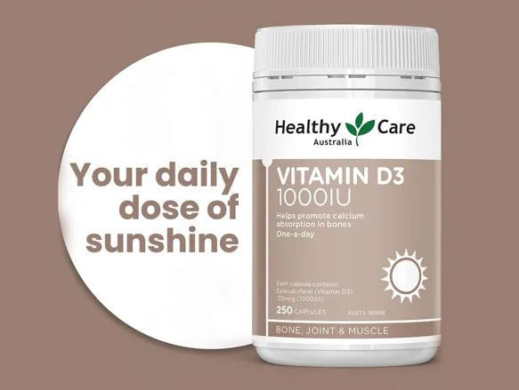 Healthy Care Vitamin D3 1000IU 250 Capsules supply a high amount of vitamin D that helps support bones, the immune system and calcium absorption.