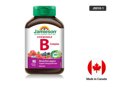 Jamieson Chewable Vitamin B Complex 90 Tablets – Supports Energy Production and Healthy Metabolism with Berry Bliss Flavor