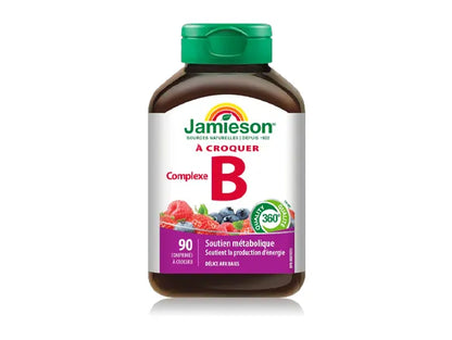 Jamieson Chewable Vitamin B Complex 90 Tablets – Supports Energy Production and Healthy Metabolism with Berry Bliss Flavor