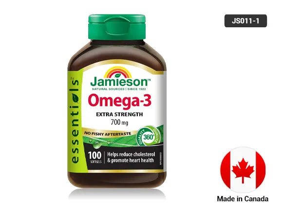 Jamieson Omega-3 Extra Strength 700mg No Fishy Aftertaste - 100 Softgels Bottle - Heart and Brain Health Supplement | Buy in Sri Lanka at SupplementVault.lk