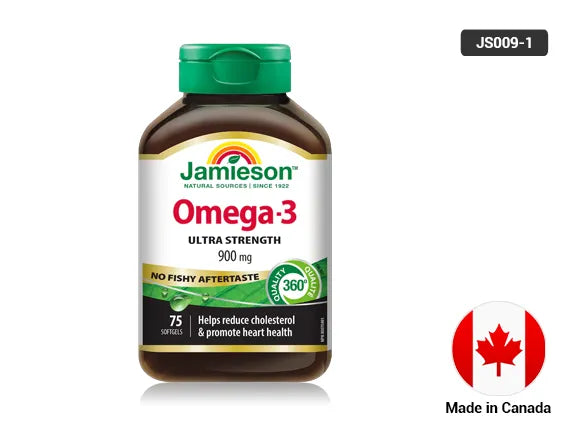 Jamieson Ultra Strength Omega-3 900mg – Purified Fish Oil Softgels with Lemon Essence, 75 Count
