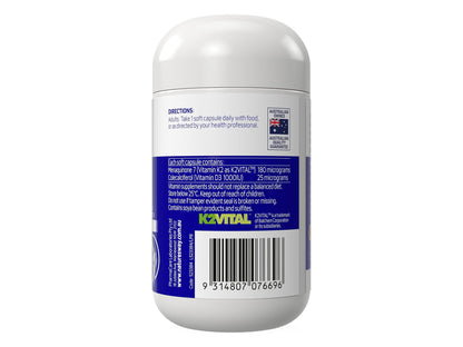 A white plastic bottle of Kevital Resveratrol capsules, showing the back label with blue and white text, a barcode, and an Australian flag icon on a white background.