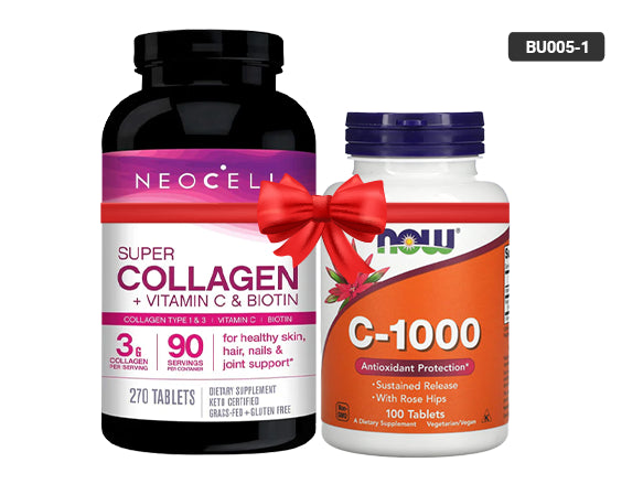 Neocell Super Collagen + Vitamin C & Biotin 270 Tablets & Now Vitamin C-1000 100 Tablets Bundle in Sri Lanka
