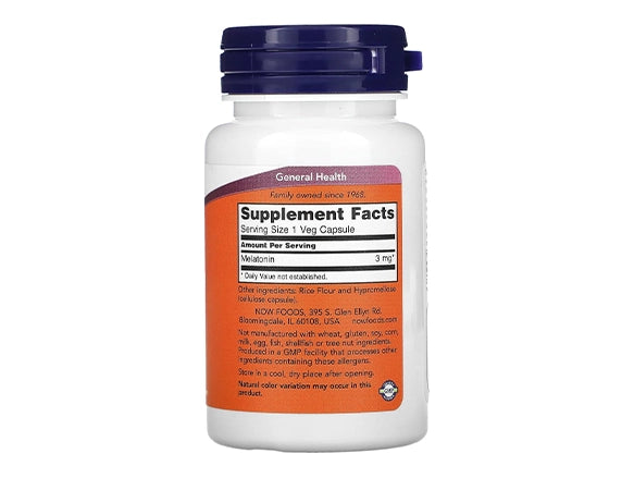 NOW Melatonin 3mg 60 Veg Capsules - Helps Healthy Sleep Cycle