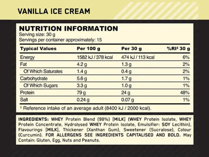 Optimum Nutrition Gold Standard 100% Whey Protein Powder Vanilla Ice Cream 450g in Sri Lanka