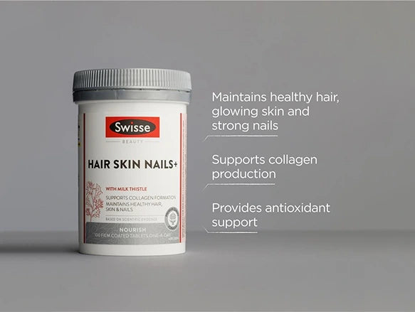 Swisse Beauty Hair Skin Nails+ 100 Tablets Is a Premium Quality Beauty Supplement to Support Collagen Formation, Maintains Healthy Hair, Skin & Nails.