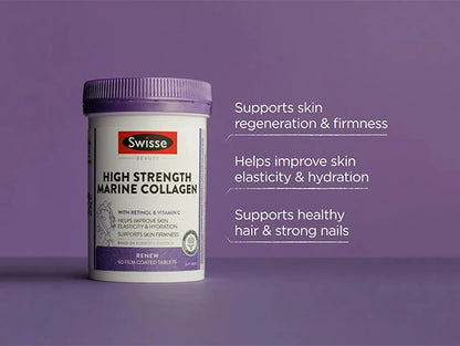 Swisse Beauty High Strength Marine Collagen with Retinol & Vitamin C in Sri Lanka Helps to Improve Skin Elasticity & Hydration and Supports Skin Firmness.