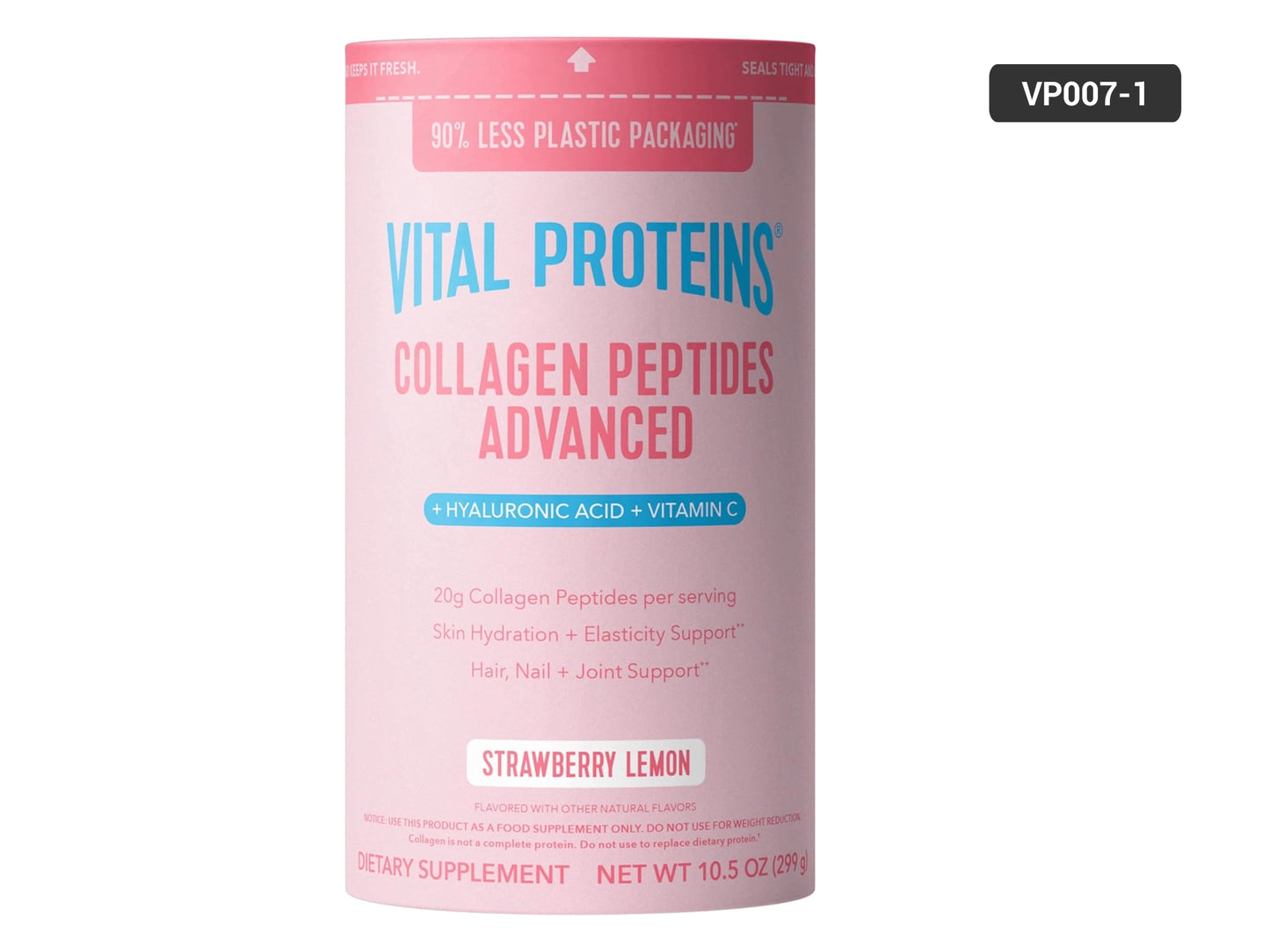 Vital Protein Collagen Peptides Advance Hyaluronic Acid + Vitamin C Strawberry Lemon 299g