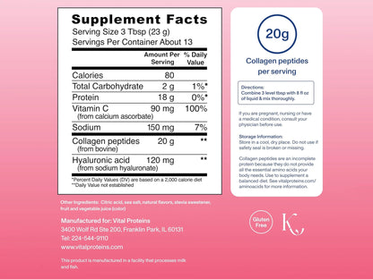 Vital Protein Collagen Peptides Advance Hyaluronic Acid + Vitamin C Strawberry Lemon 299g