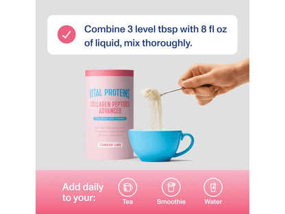 Vital Protein Collagen Peptides Advance Hyaluronic Acid + Vitamin C Strawberry Lemon 299g
