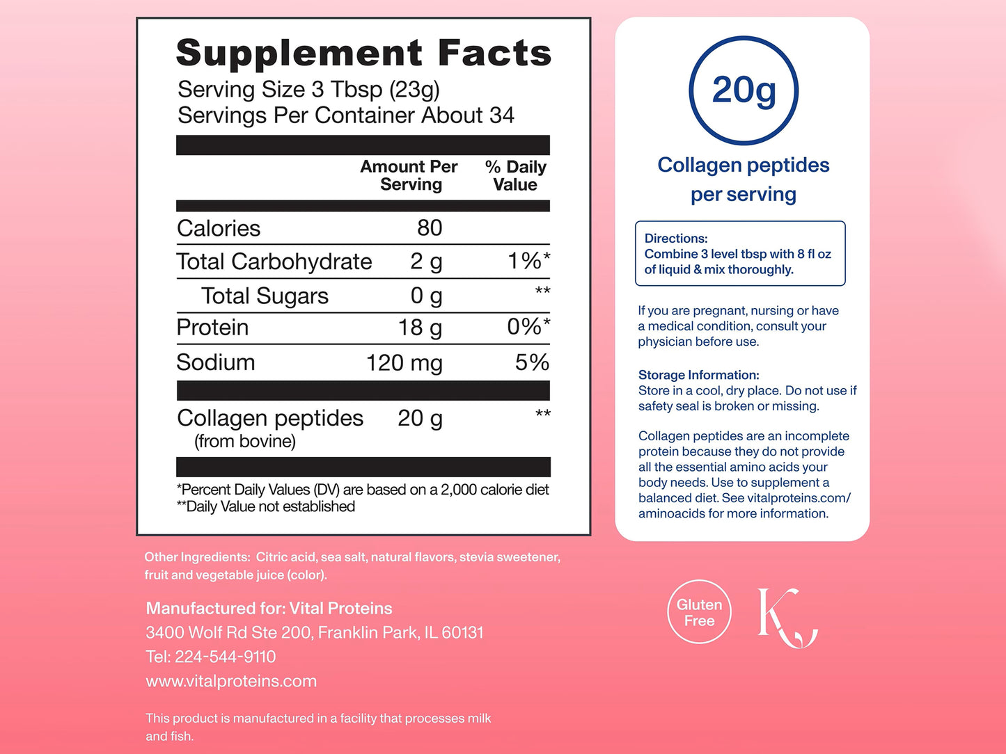 Vital Proteins Collagen Peptides Powder Strawberry Lemonade 782g (27.5oz)