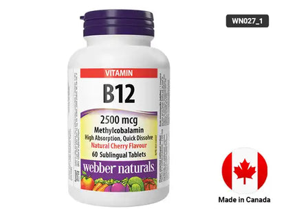 Webber Naturals Vitamin B12 2500 mcg Natural Cherry Flavor 60 Tablets