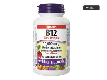 Webber Naturals Vitamin B 12  Cherry Flavoured  40 Sublingual Tablets