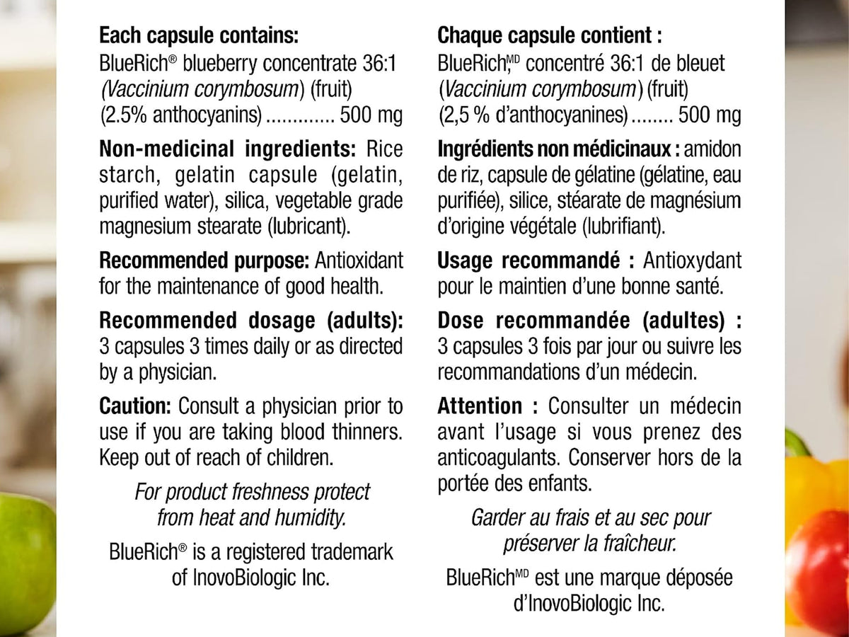 Webber Naturals Blueberry 500mg 36:1 Concentrate 120 Capsules