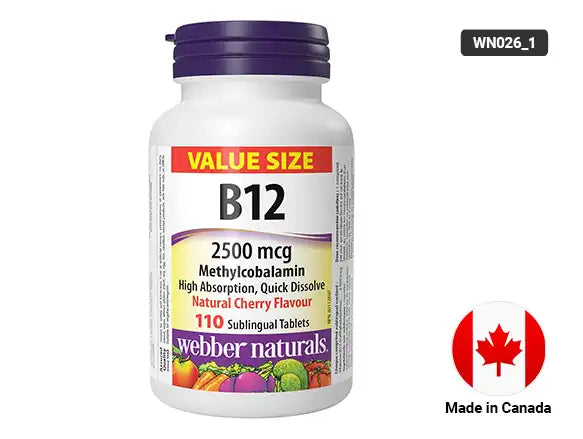 Webber Naturals Vitamin B12 2500 mcg Natural Cherry Flavor 110 Tablets in Sri Lanka 