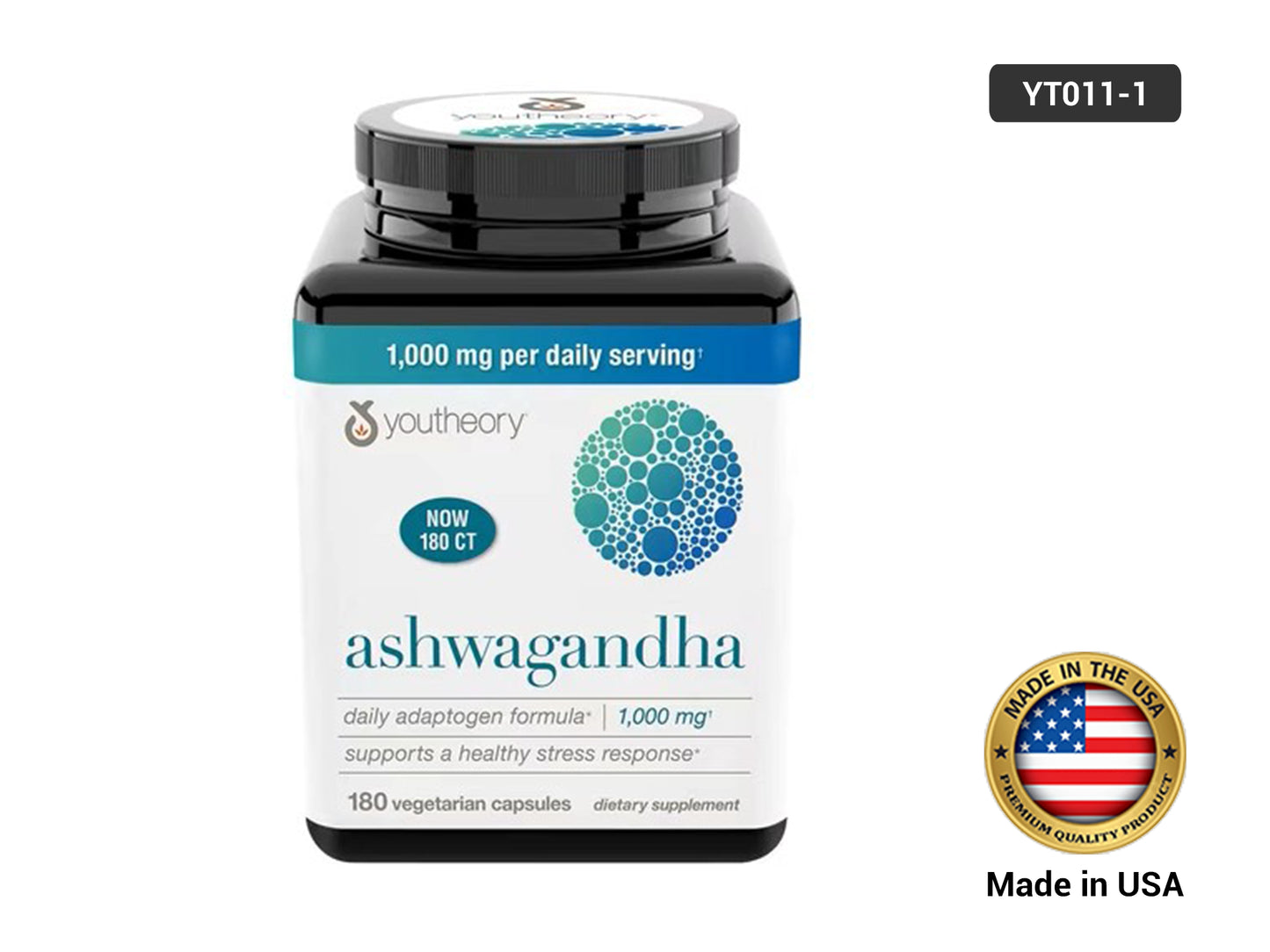 Youtheory Ashwagandha 1000mg 180 Vegetarian Capsules