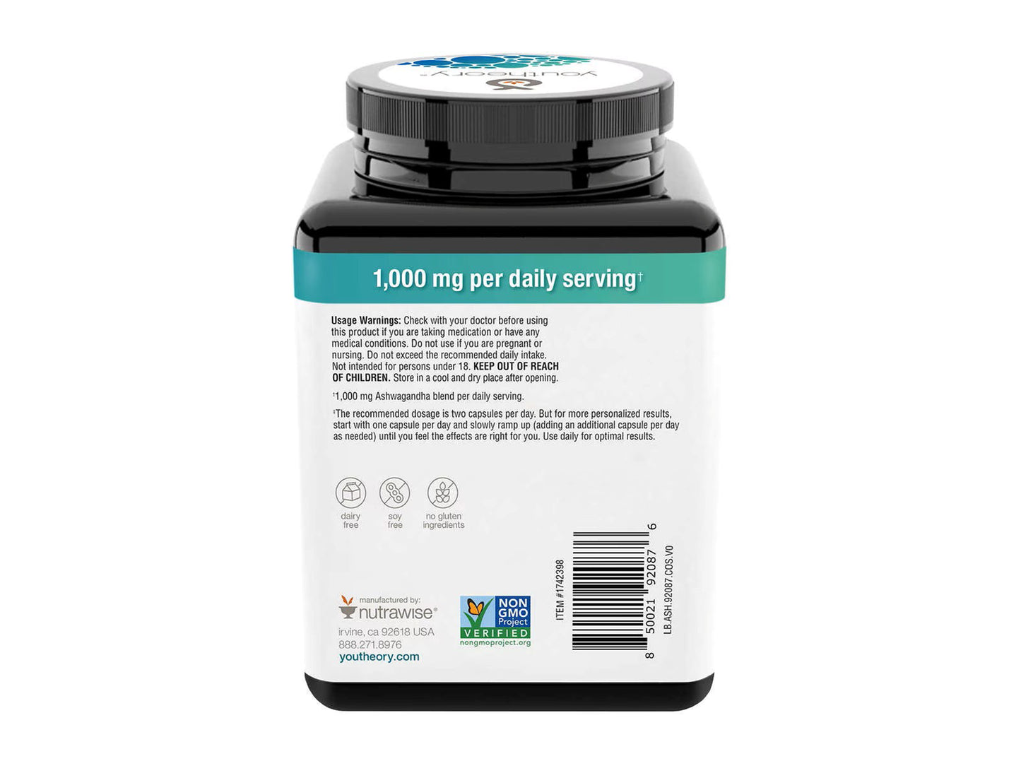 Youtheory Ashwagandha 1000mg 180 Vegetarian Capsules