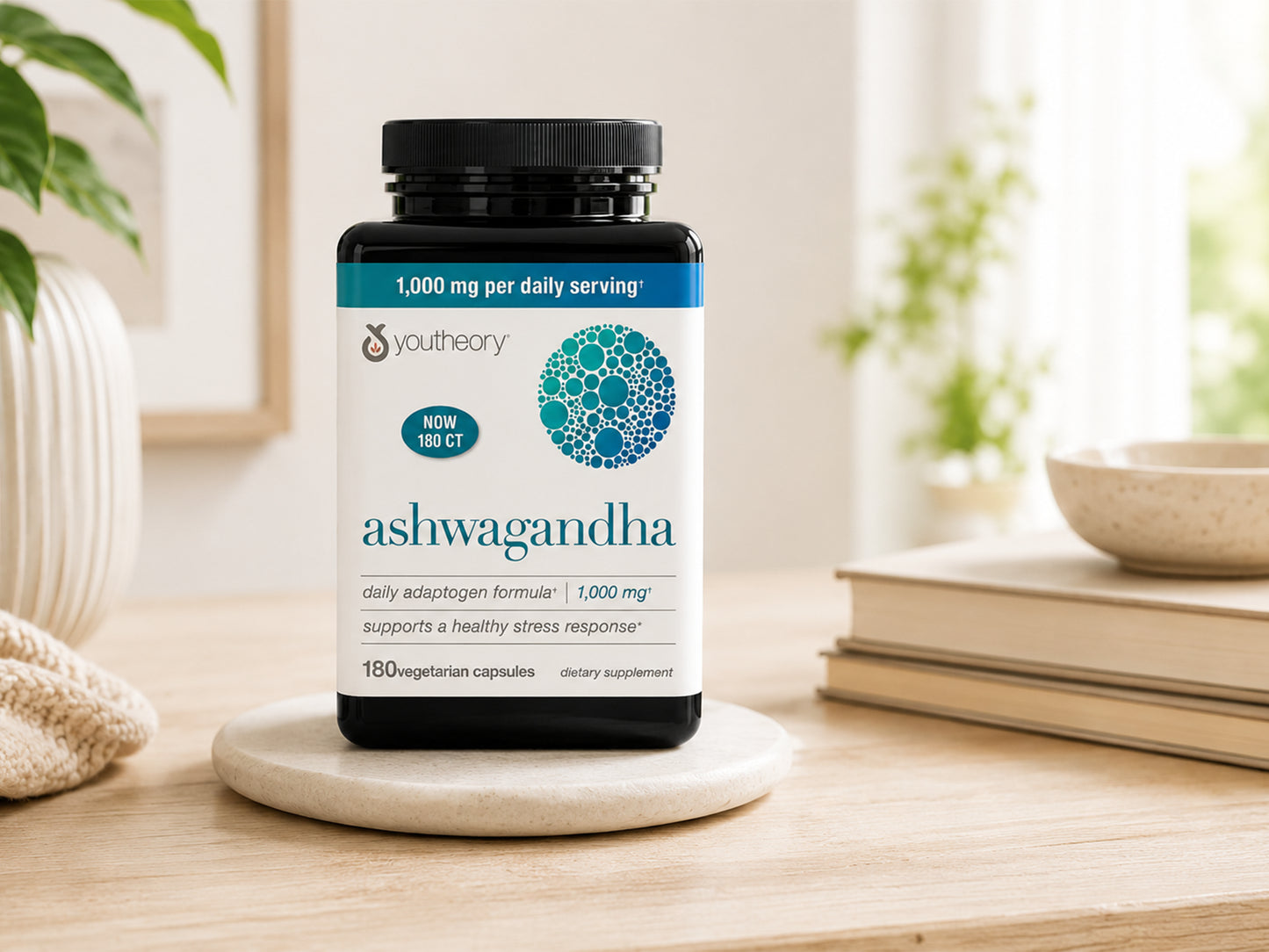 Youtheory Ashwagandha 1000mg 180 Vegetarian Capsules