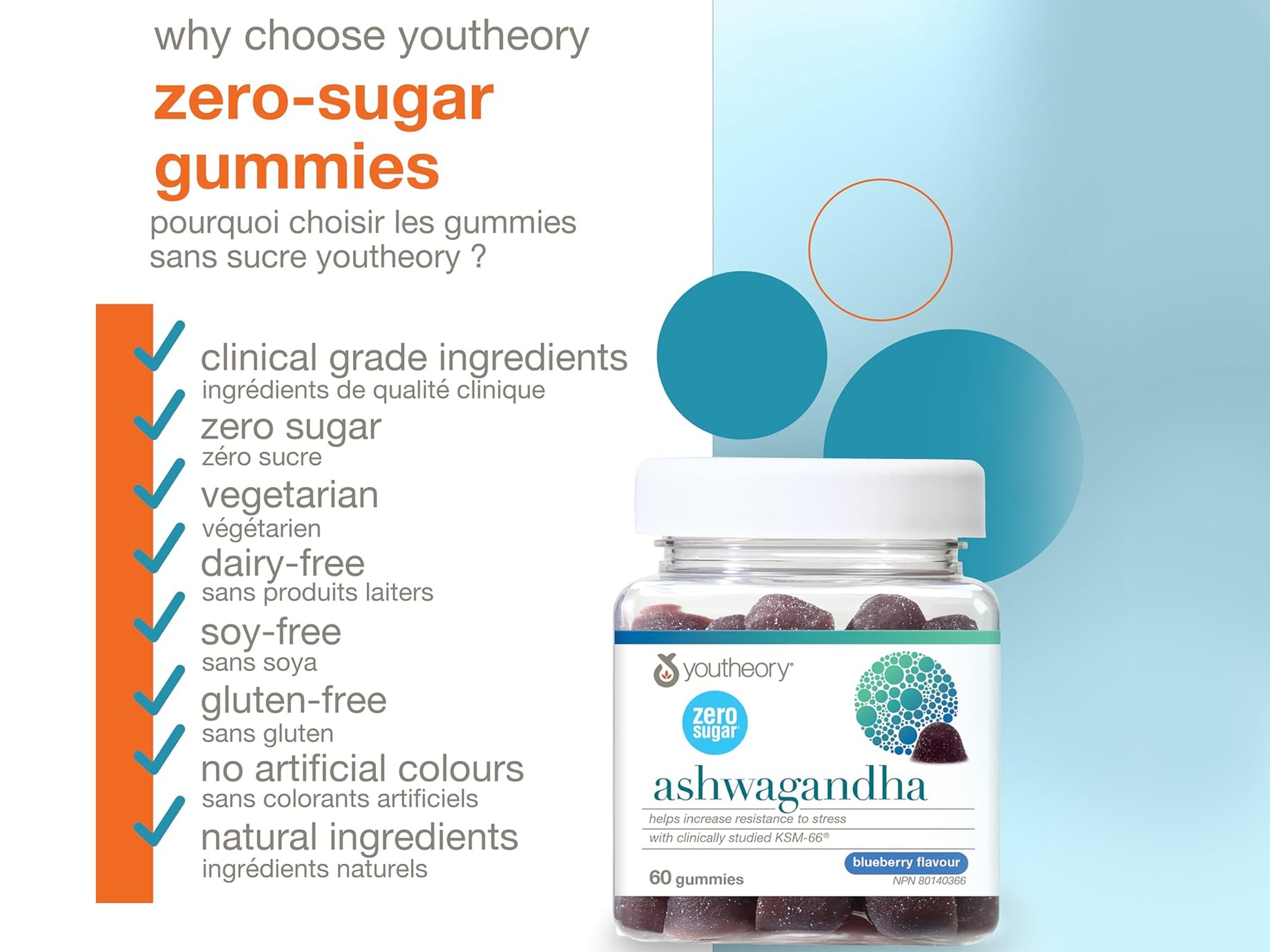 Youtheory Ashwagandha Zero Sugar 60 Gummies in Sri Lanka at SupplementVault.lk